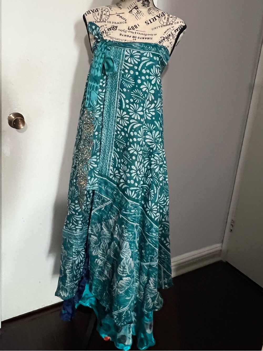 Teal Floral Strapless Maxi Dress ~ Reversible